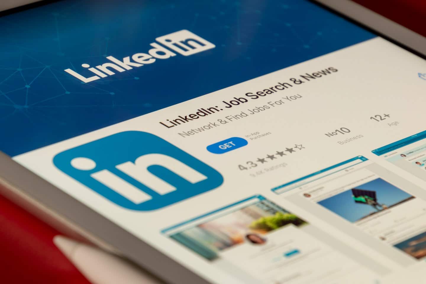Tablet screen displaying LinkedIn job search app.